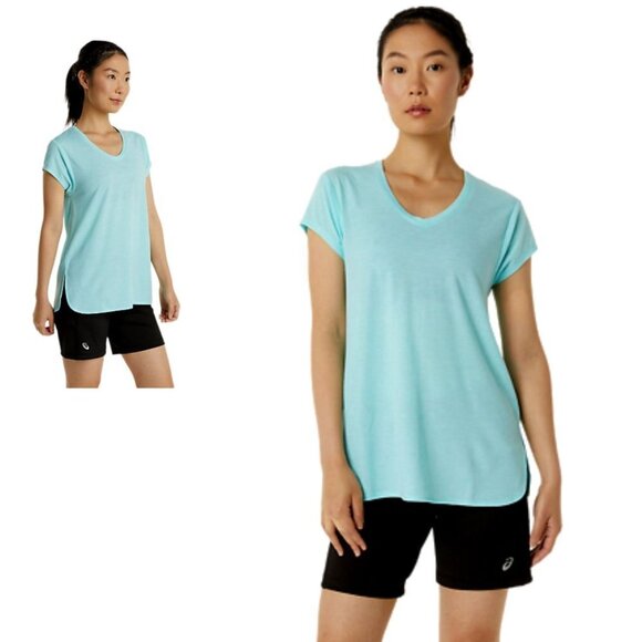 Asics Heather V-Neck Top Blue Short Sleeve T-Shirt Regular Fit Short S - Picture 1 of 11